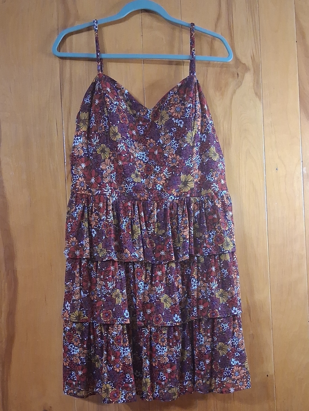 By&By Burgundy Floral Ruffle Mini Dress Adjustable Straps Festival Size XXL